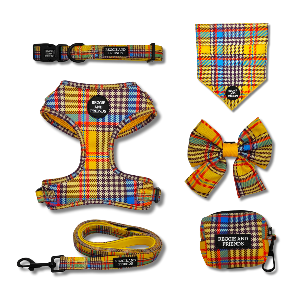 Yellow Tartan Plaid Harness Set for Pets - Reggie and Friends